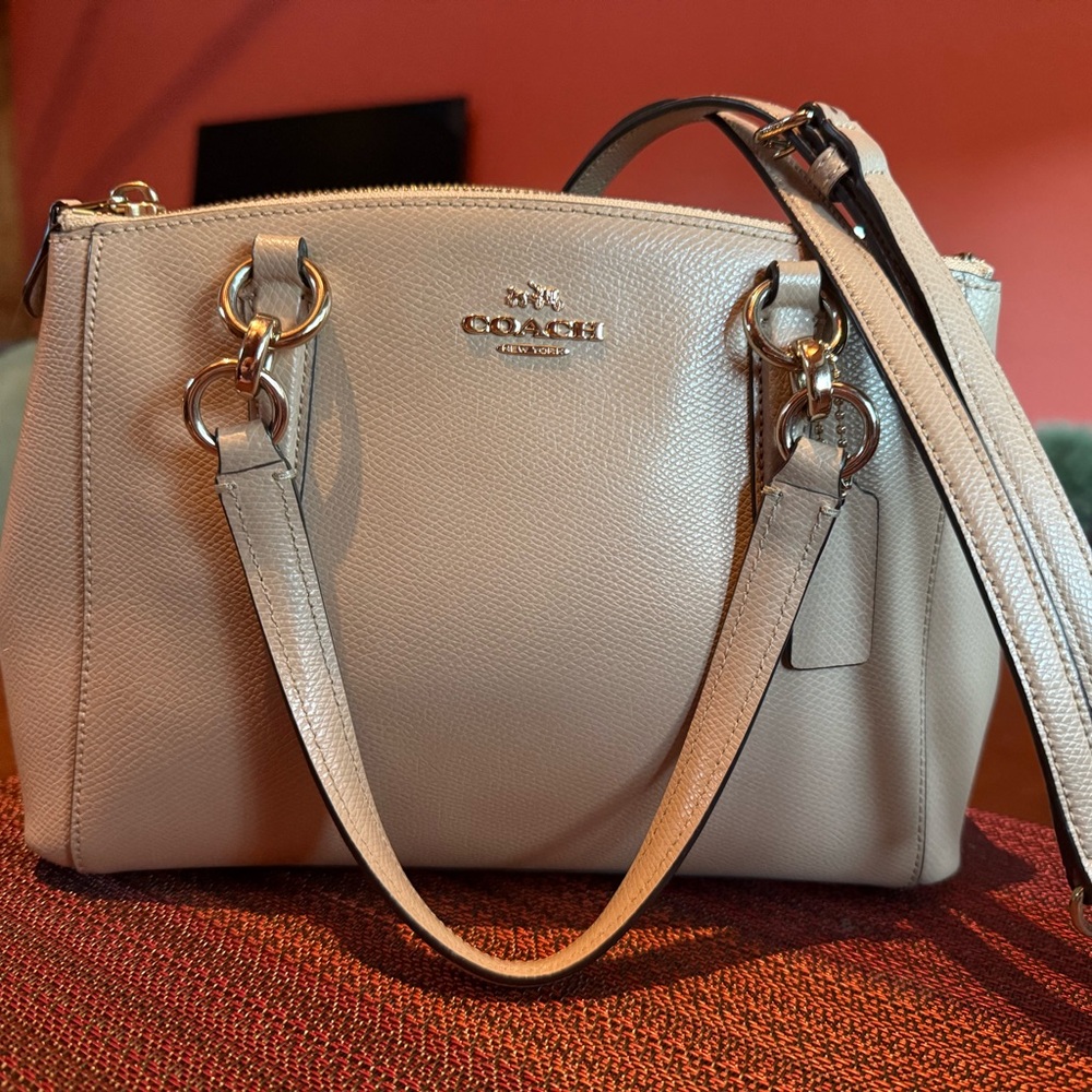 Coach Cream Leather Satchel with Gold Accents